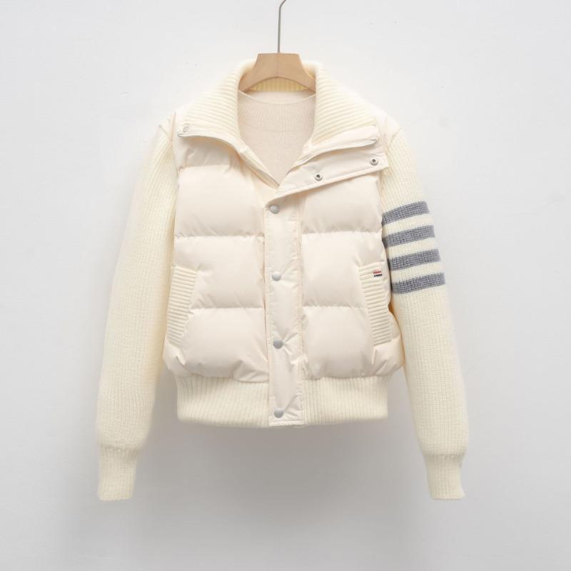 

90 пух новый национальный стандарт утиный пух новый вязаный сращенный полосатый легкий пуховик короткое пальто женское S