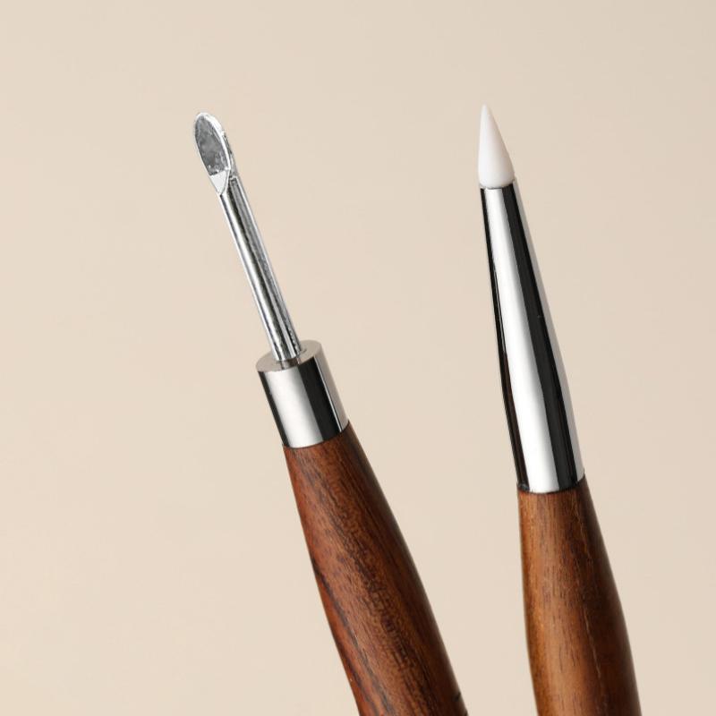 Multifunctional Sandalwood/Acrylic Double Headed Nail Art Brush Carving Flower Painting Pen Mixing Pen Diy Manicure Tool