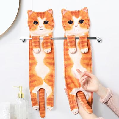 Funny Cat Hand Towels Kitchen Bathroom Hand Towel With Hanging Loops Soft Absorbent Home Decor Dishtowel For Cat Lover Gifts