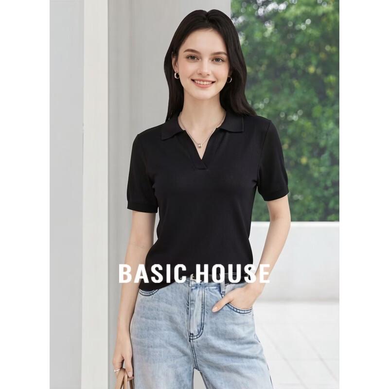 Basic House Women s Tencel Short Sleeve Lapel Knit Top XL