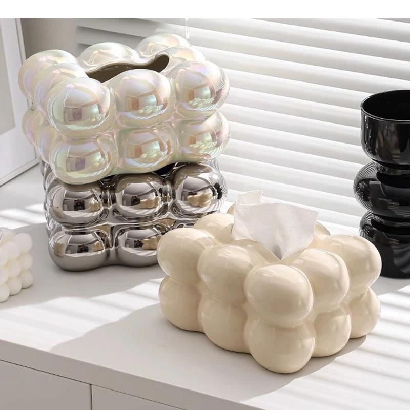 Cotton Candy Ceramic Tissue Box Living Room Removable Napkin Paper Home High Beauty Storage Container