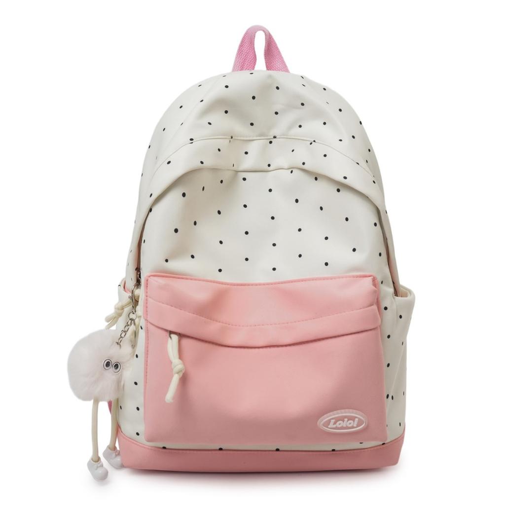 Schoolbag Cute Contrasting Polka Dot Schoolbag Female Cute Small Fresh Travel Backpack Primary School Schoolbag Junior High School Girls Backpack