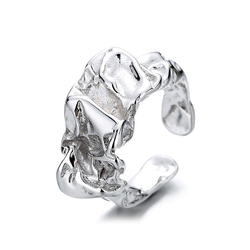 

925 Sterling Copper Rings for Women Vintage Matte Frosted Lace Irregular Geometric Statement Finger Rings Y2K Couple Ring