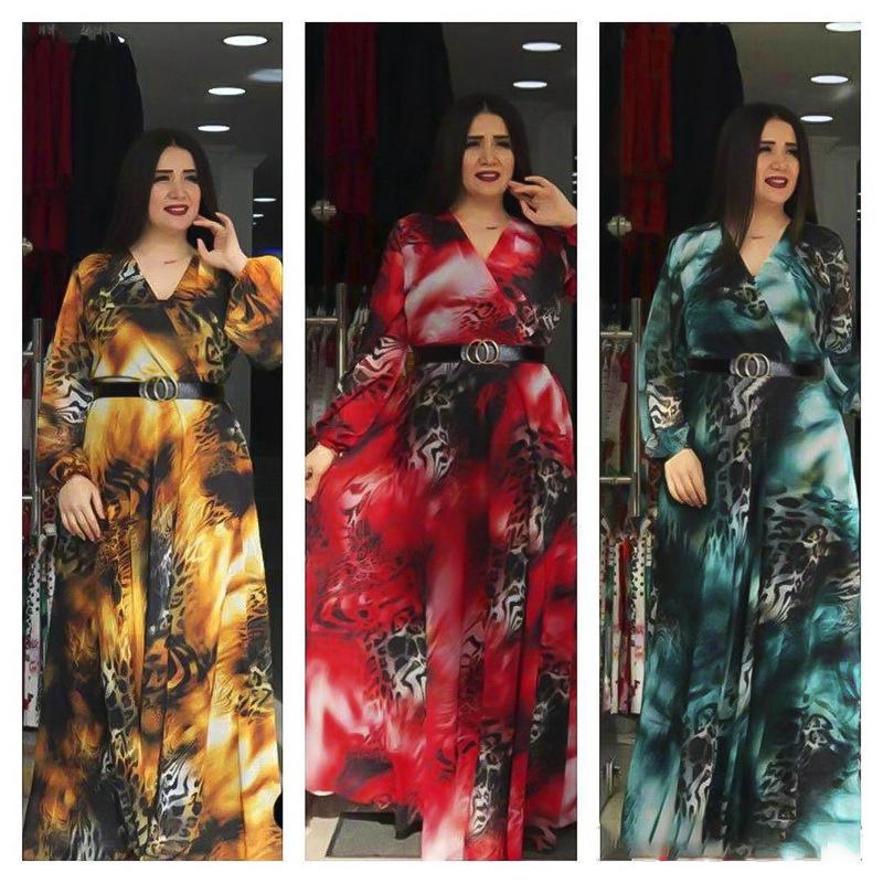 Plus Size Women's V-Neck Print A-Line Chiffon Dress