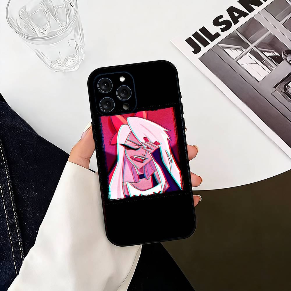 H-hazbin hotel V-veggie  Phone Case For iPhone 17,16,15,14,13,12,11 Plus,Pro Max,XS,Soft Silicone Black Cover