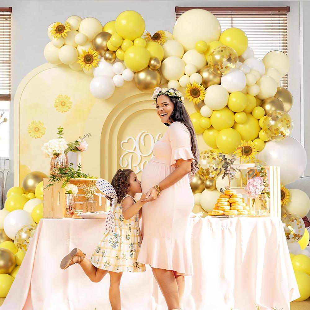 Yellow Balloons Garland Pastel Yellow White Gold Confetti Balloons Arch Kit Baby Shower Birthday Party Wedding Decoration Globos