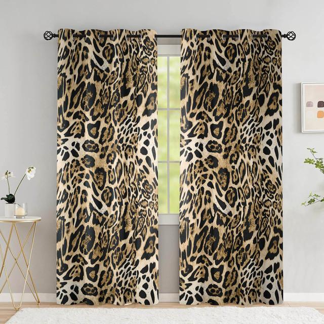 

Шторы с леопардовым принтом, дикие животные, плотные оконные шторы, шторы для спальни, кухни, домашний декор, высокая затененность (70 %-90 %) W53.5 X H114cm X 2