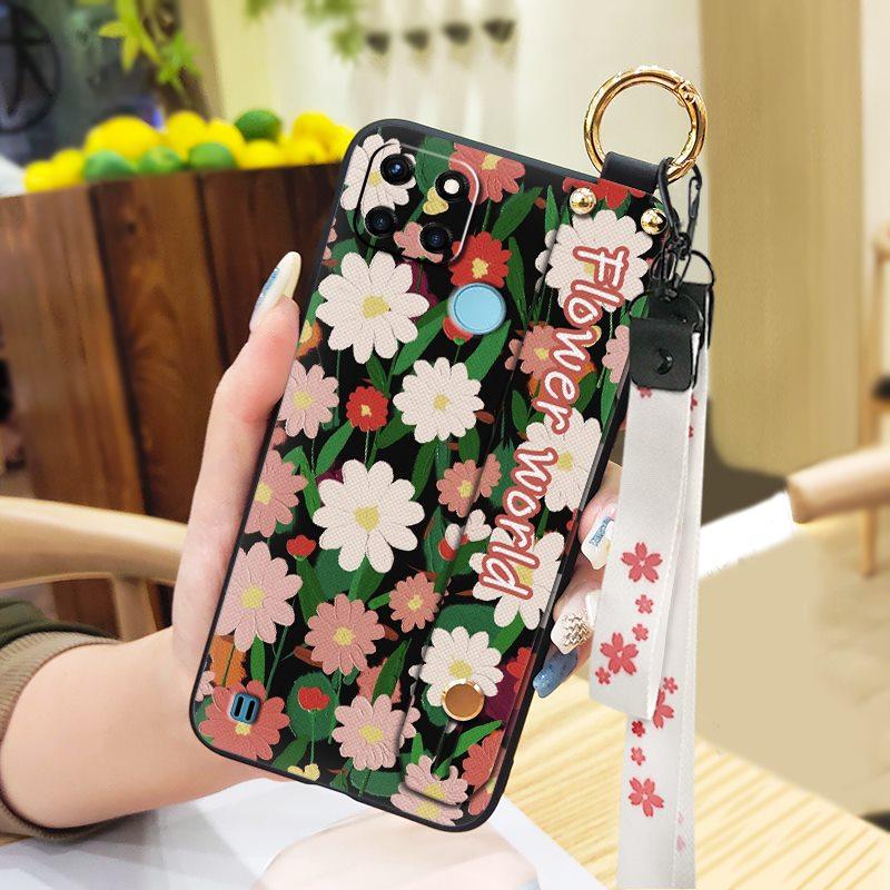 Dirt-resistant Fashion Design Phone Case For OPPO Realme C21Y/C25Y Waterproof Phone Holder Wrist Strap Kickstand Lanyard