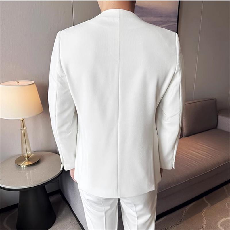 High Quality Fashion Men's Suit Coat Collarless Solid Wear Korean Style Slim Fit Blazers Tops Man