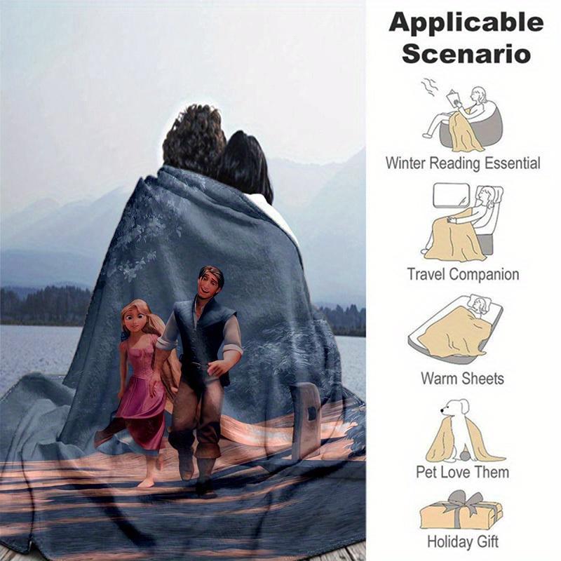 1pc, Tangled Rapunzel & Flynn Rider Throw Blanket Disney Princess Home Decor, Soft Coverlet for Bed, Couch, Travel, Camping, Car, Beach