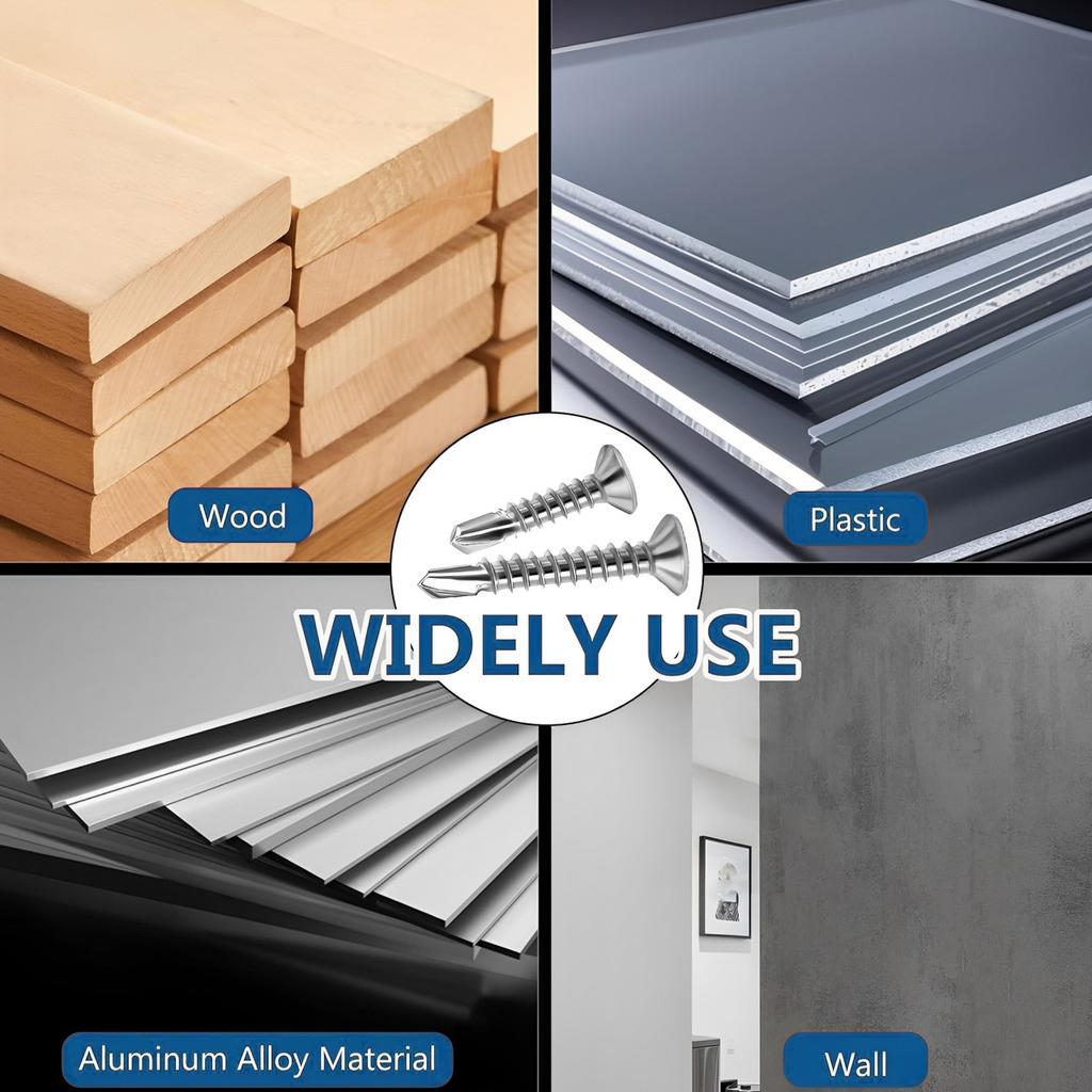 Zestaw wkrętów samogwintujących samowiercących z łbem krzyżowym stożkowym ze stali nierdzewnej 410, z gwintem jaskółczy ogon, 215 sztuk w pudełku, wkręty samowiercące