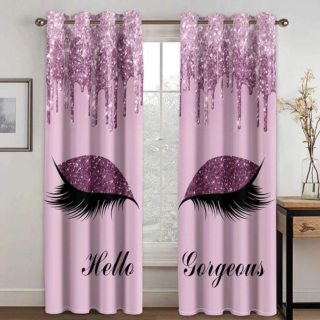 Glittery Light Blue Shiny Eyelash Eyes Window Curtains Blinds For Living Room  Bedroom Bathroom Kicthen Door Home Decor