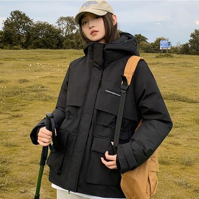 New Hooded Cotton Clothes Women's Winter Thickened Warm Outdoor Tooling Loose Big Pocket Jacket