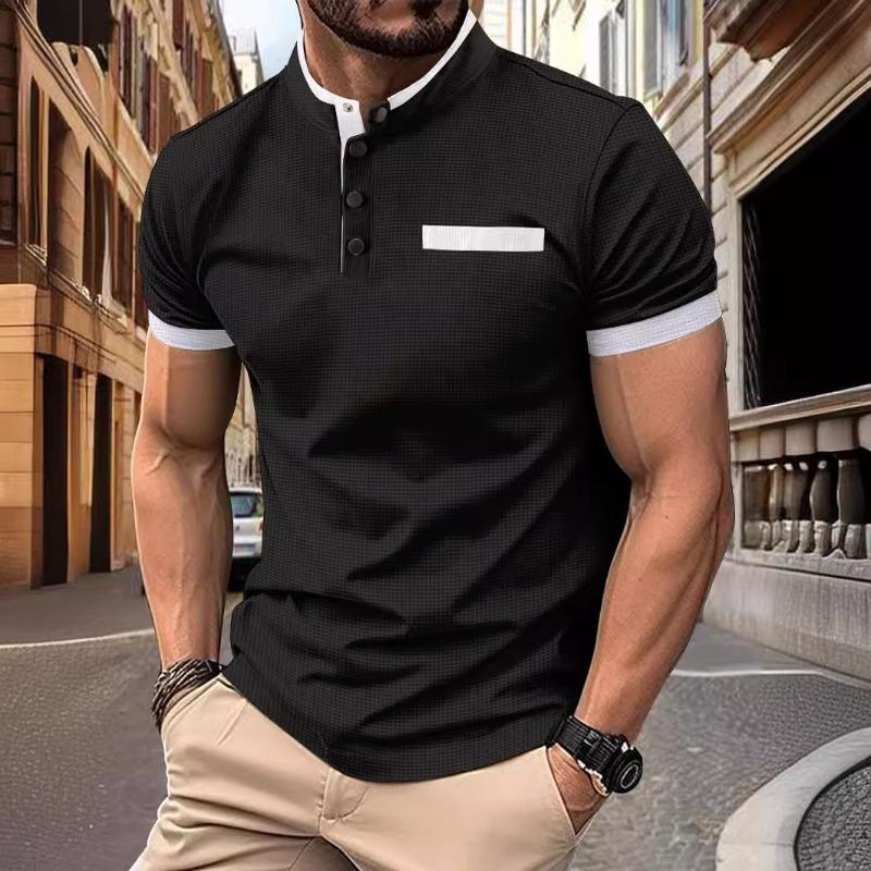 Summer Polo Shirt Checkered Stand Up Collar Men's Sports Polo Shirt