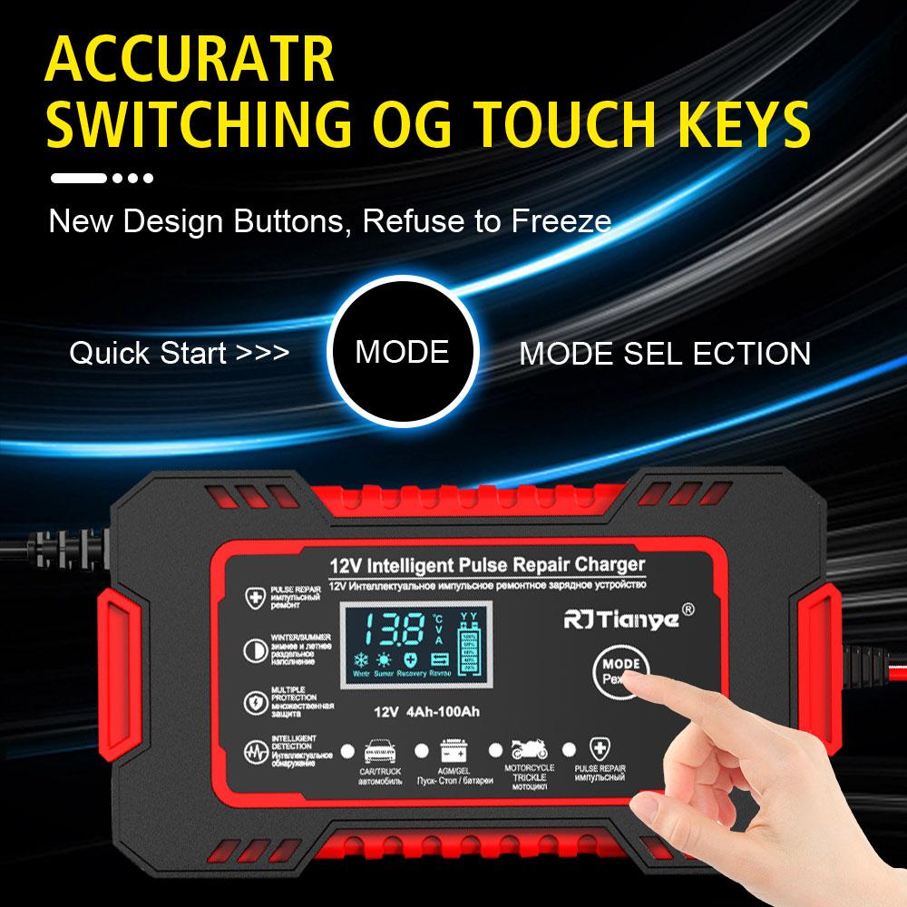 Quick Charge Power Pulse Repair LCD Display Car Battery Charger For Auto Moto Wet Dry Lead Acid AGM Gel 12V 6A