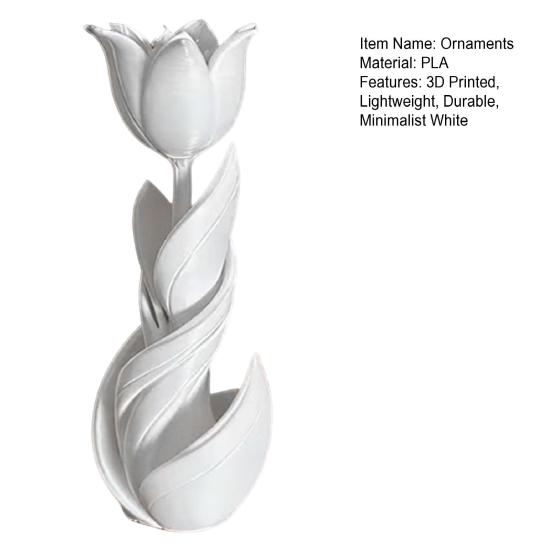 Yousheng 3D Printed Tulip Figurine, Solid White Flower Statue, Integrated Molding Decorative Ornament, Sturdy Art Decor for Bedroom Study Desktop