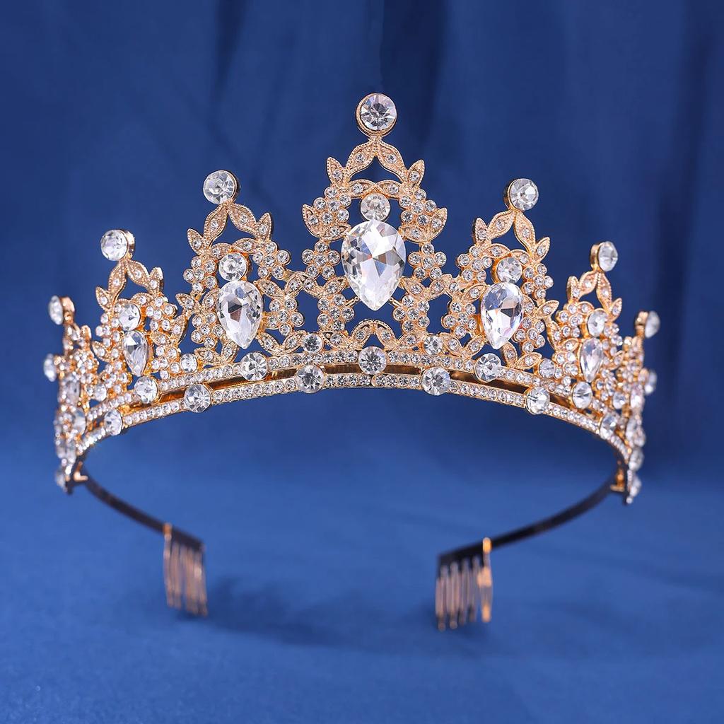 Baroque Vintage Crystal Rhinestone Crowns With hair comb Diadems Headbands For Women Bride Wedding Hair Accessories Jewelry NONE