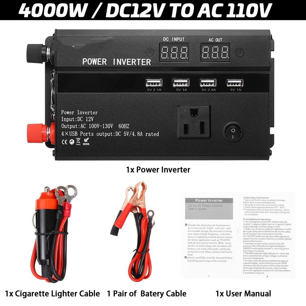 5000W Intelligent Digital Display Modified Sine Wave Inverter Voltage Transformer Power Converter Black