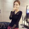 Women's Slim Fit V-Neck Lace Pullover: Long Sleeve, Korean Style, All-Match Shirt for Spring and Summer
