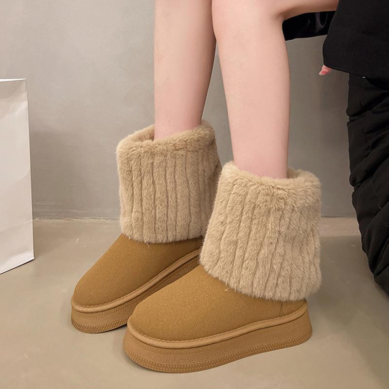 Fashion Winter Women's Snow Boots Plus Velvet Warm Boots New Thick-Soled Female Cotton Boots Casual Slip on Flat Bottom Short Botines
