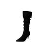 Maillard autumn and winter new French retro pointed head pleated thin heel high boots women's suede but knee long tube