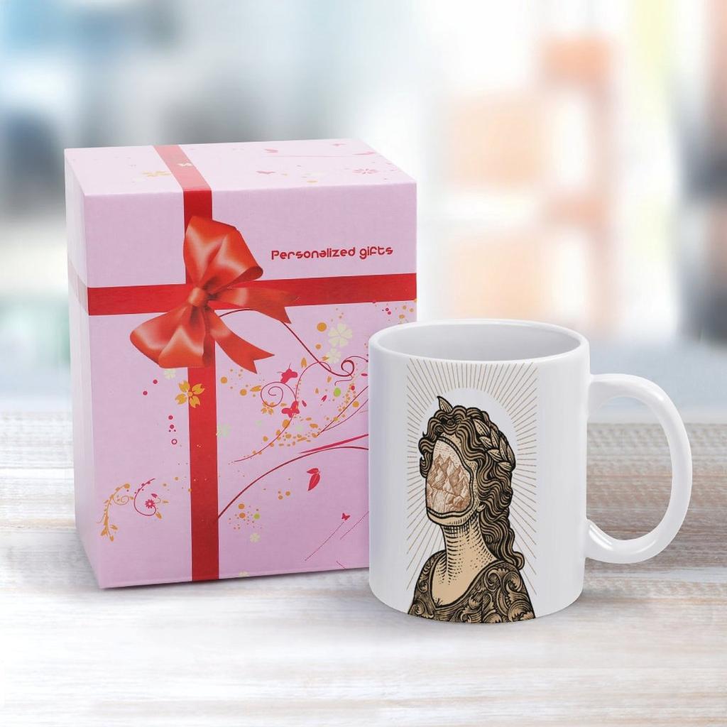 11oz Weiße Keramiktasse mit bedruckten Seiten und komfortablem Griff, Perfekt für tägliche Heißgetränke und Büro-Schreibtischpausen