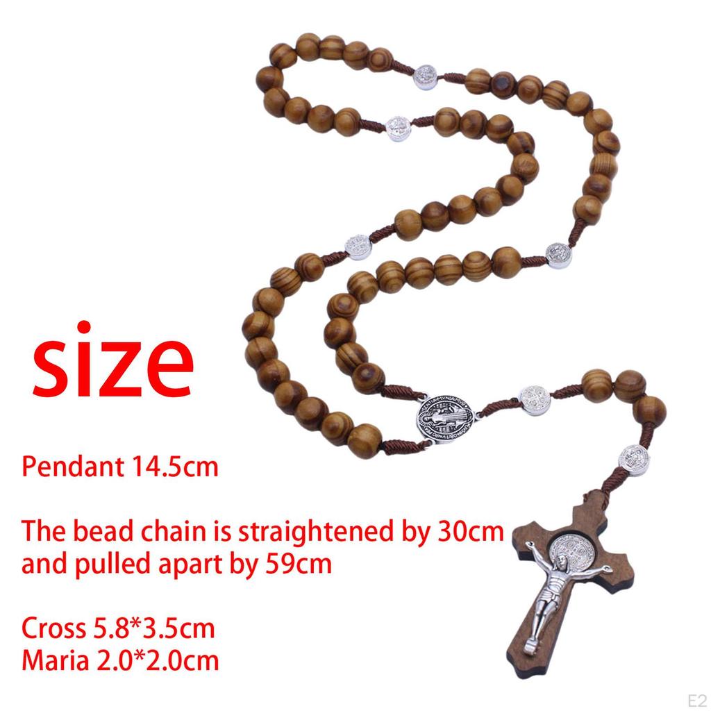 Rosary Cross Necklace Wooden Rosaries for Men Women Decorative Jewelry Gift