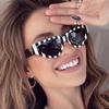 2022 Black & White Panda Stripe V-Shaped Cat-Eye Fashion Sunglasses - Small Frame