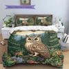 Eule auf Ast Muster Bettwäsche Quilt Set Heimdekoration Geschenk (1 Bettbezug + 2 Kissenbezüge, ohne Füllung)