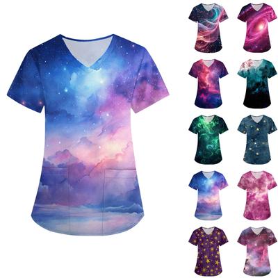 Women's Printed  Uniform Work Uniform V-Neck Pocket Protective Uniform Protective Uniform