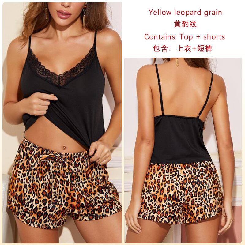 Homewear two-piece set milk silk printing pajamas suspender shorts set sweet wind S