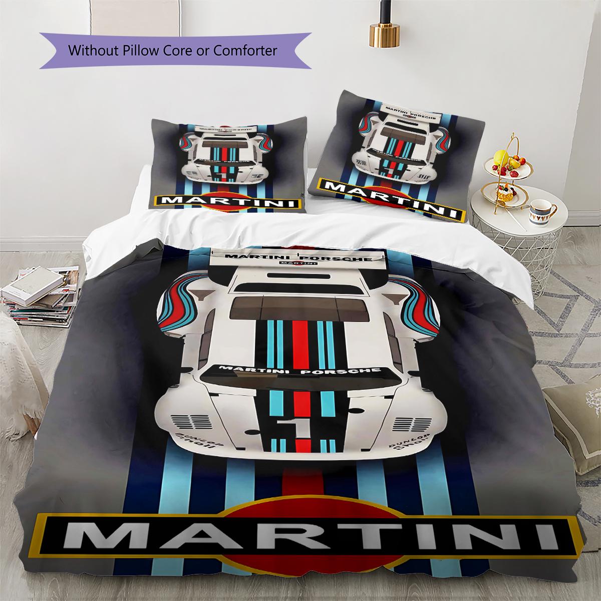 Постельное белье с узором Martini Racing, Комплект с одеялом, Пододеяльник, Наволочка, Домашний подарок на день рождения (1 пододеяльник + 2 наволочки, без наполнителя) 135x200cm