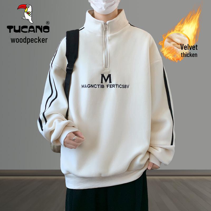 

Woodpecker Winter High-Collar Velvet Hoodie for Trendy Teenagers & High School Men M for 80-105 jin