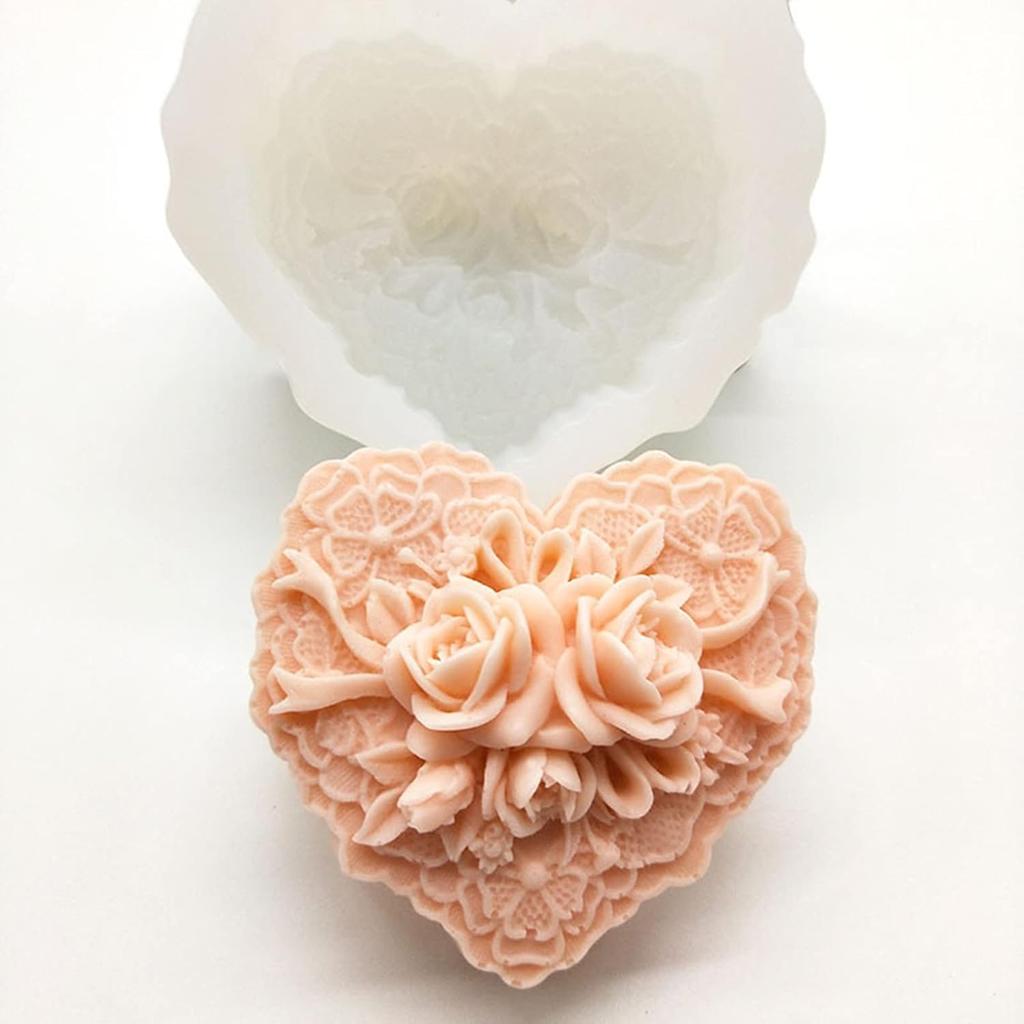Beautiful Flower Delicate Floral Heart Silicone Soap Molds for Soap Making, Craft DIY Handmade Chocolate Candy Cake Mold