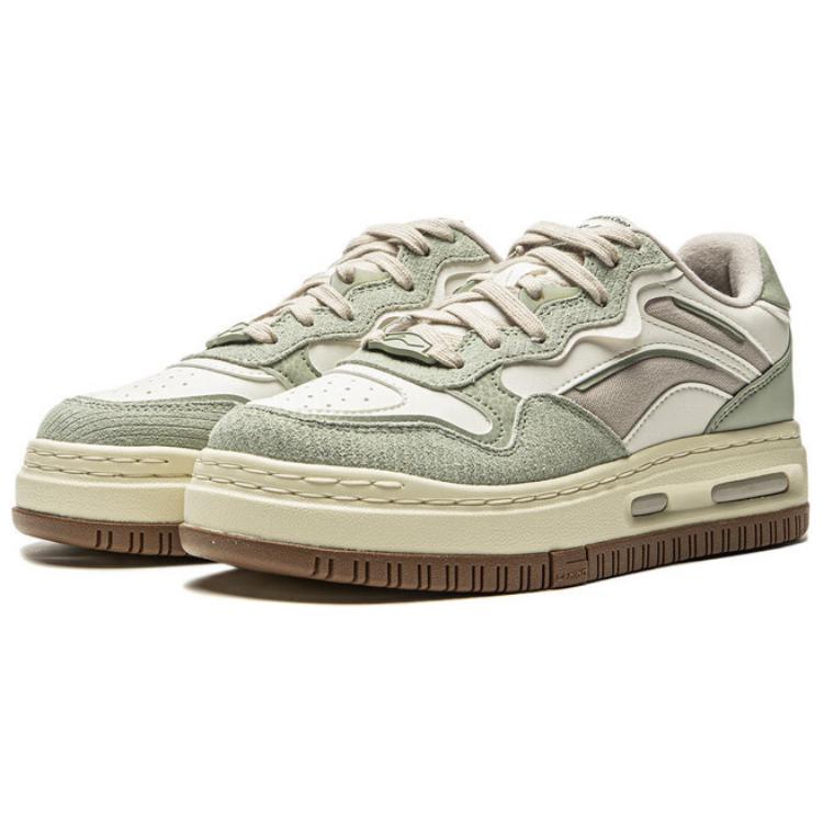 New LiNing Future C1 Anti Slip Wear Resistant Low Top Skateboard Shoes Women's Beige Green AGCU172-3