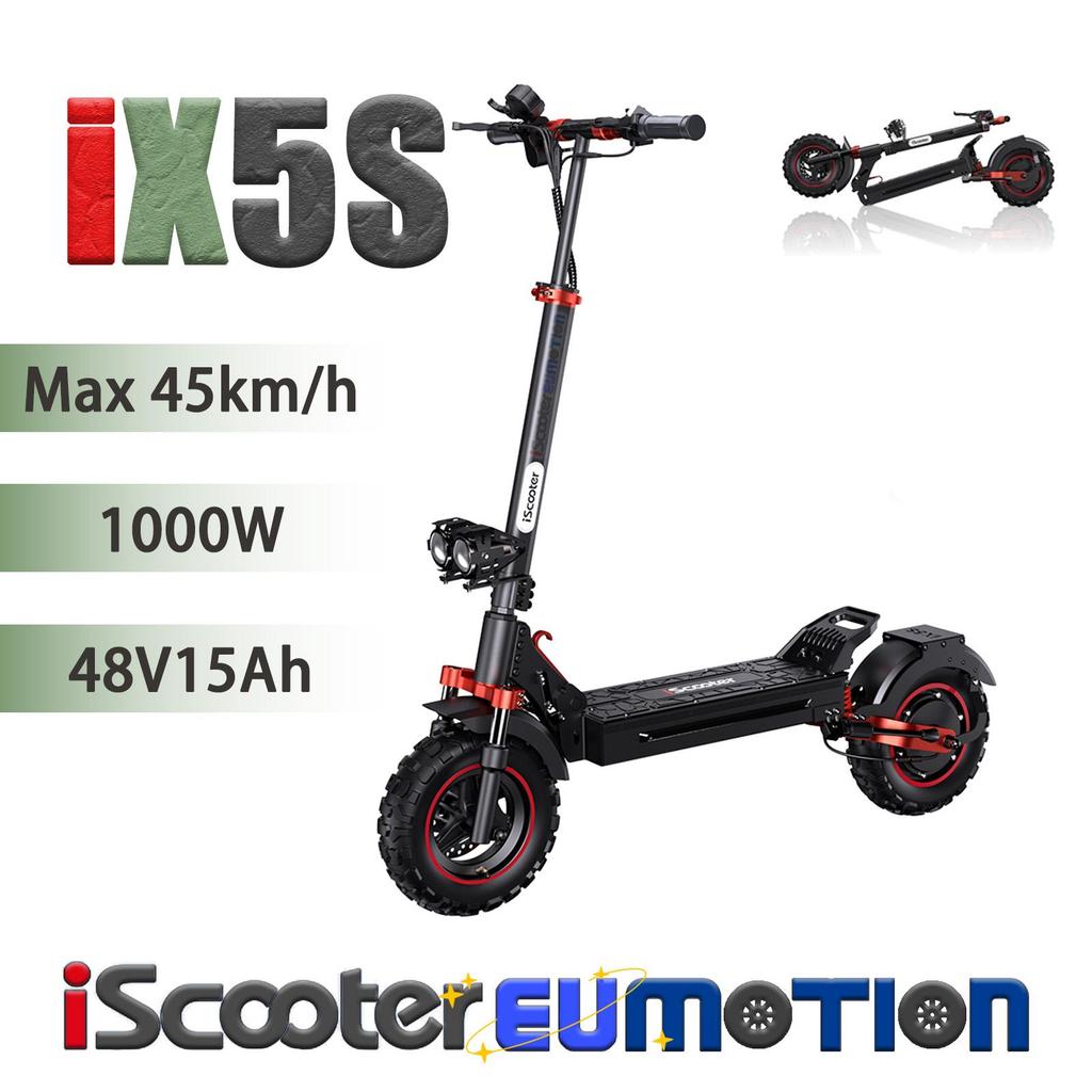 iScooter IX5S Foldable Road E-Scooter for Adults 1000W, 48V15Ah, Dual Suspension, Dual Disc Brakes, Max Load 150kg, 11" City Commuter E-Scooter