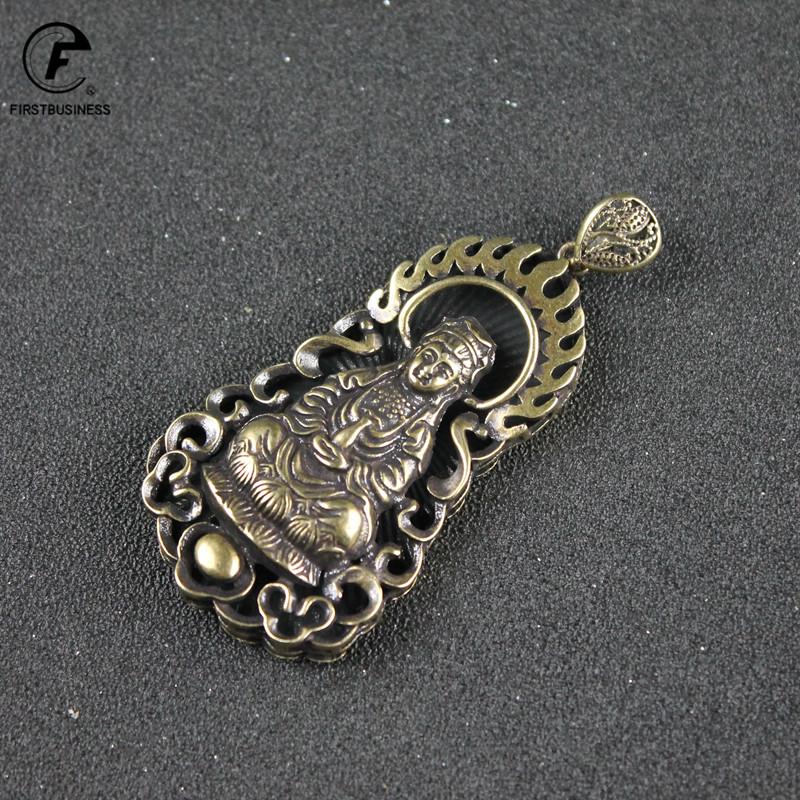 2021 New Style Antique Copper Guanyin Buddha Pendant Necklace Buddhism Lucky Blessing Chinese Characters FU Birthday Present