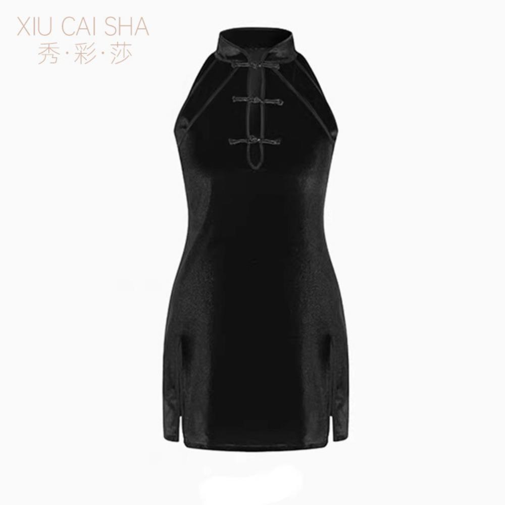 Sexy Lingerie Velvet Cheongsam Hanfu Hip-wrapped Retro Stand-up Collar Uniform Set Free Clothing Bed Pajamas