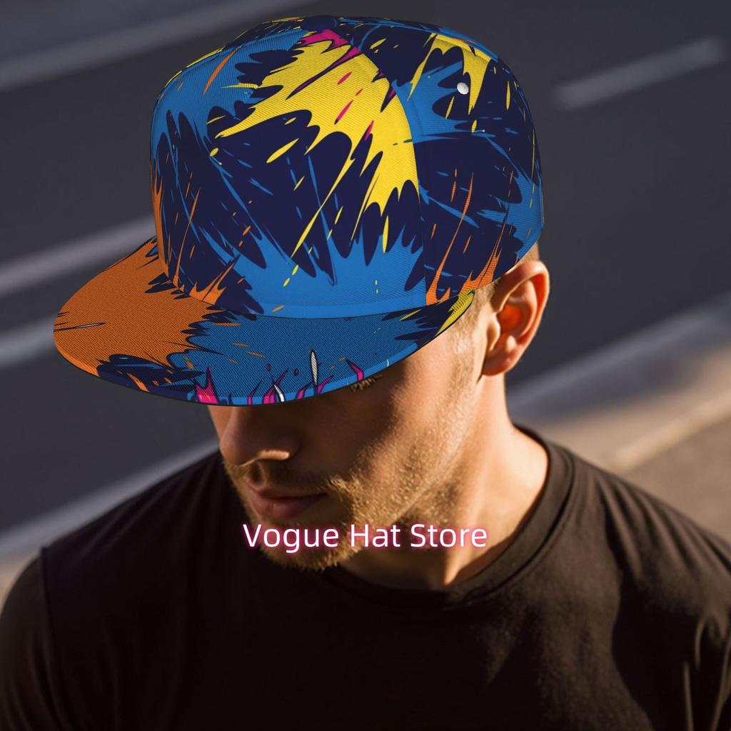 Casquette de baseball pour hommes et femmes, Motif abstrait coloré en explosion, Visière snapback réglable, Design à sommet plat - Convient pour les décontractés O