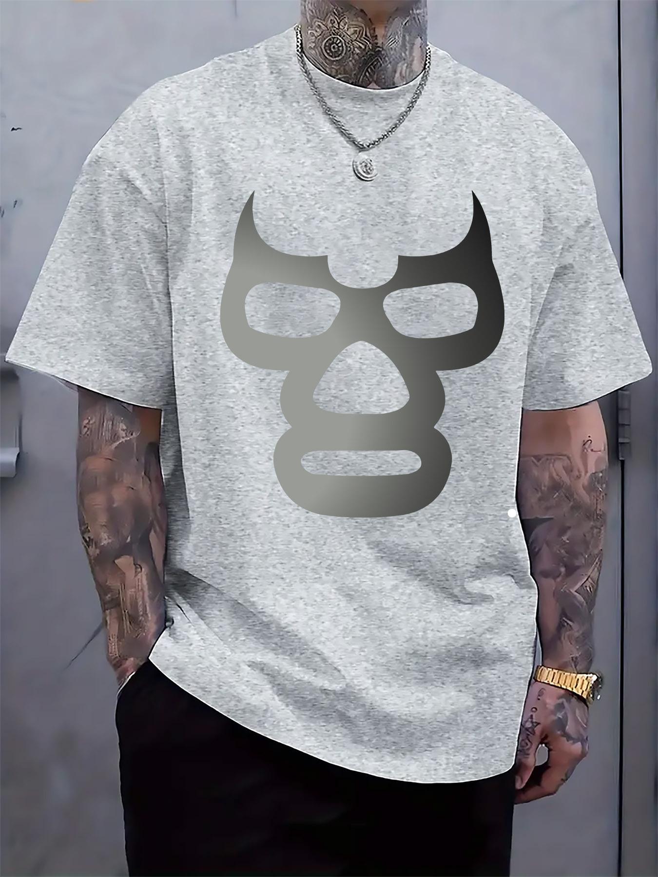 Casual Gray Mask Print T-shirt - Regular Fit S