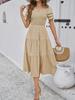 2024 Women Summer V Neck Short Sleeve Solid Color Dress European American Style Diyun Spring Fashion