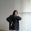 Womens Long Sleeve Striped Blazer Coat 2026 Fall Loose Fit Belted Wide Shoulder Office Chic Outwear