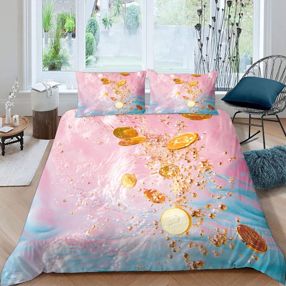Goldmünzen Bettwäsche-Set Für Kinder Teenager Queen King Leichte Tagesdecke Bettbezug Schlafzimmer Dekor Geldzeichen Bettwäsche-Sets Ohne Bettdecke