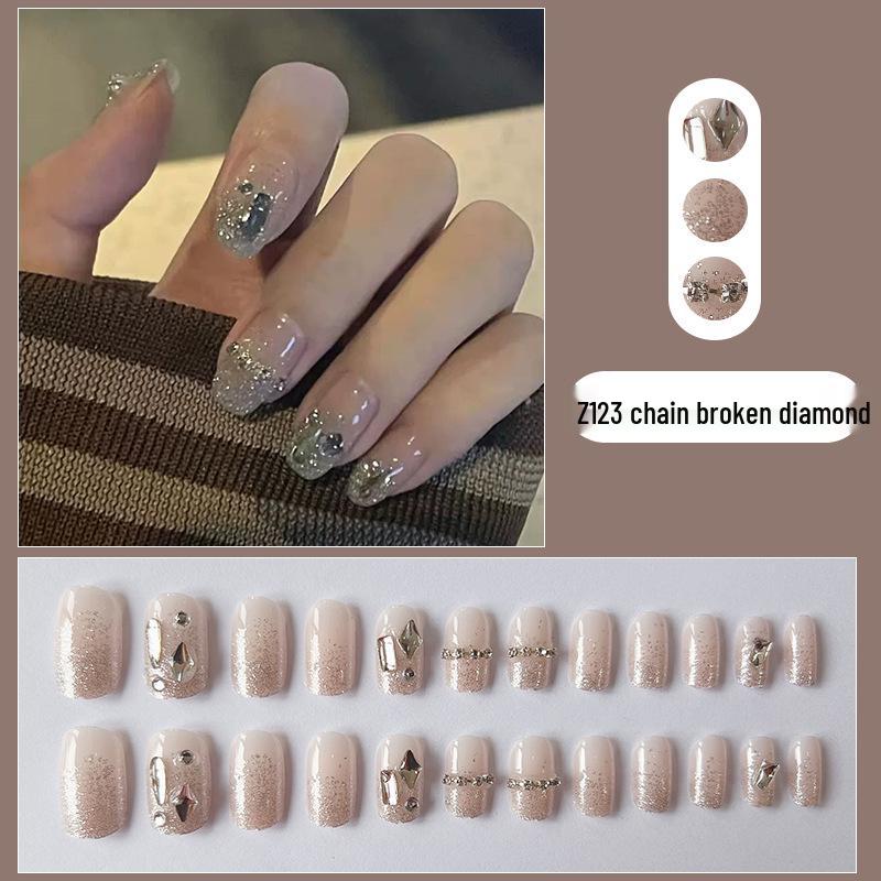 

High-End French Crushed Diamond Removable False Nails & Stickers