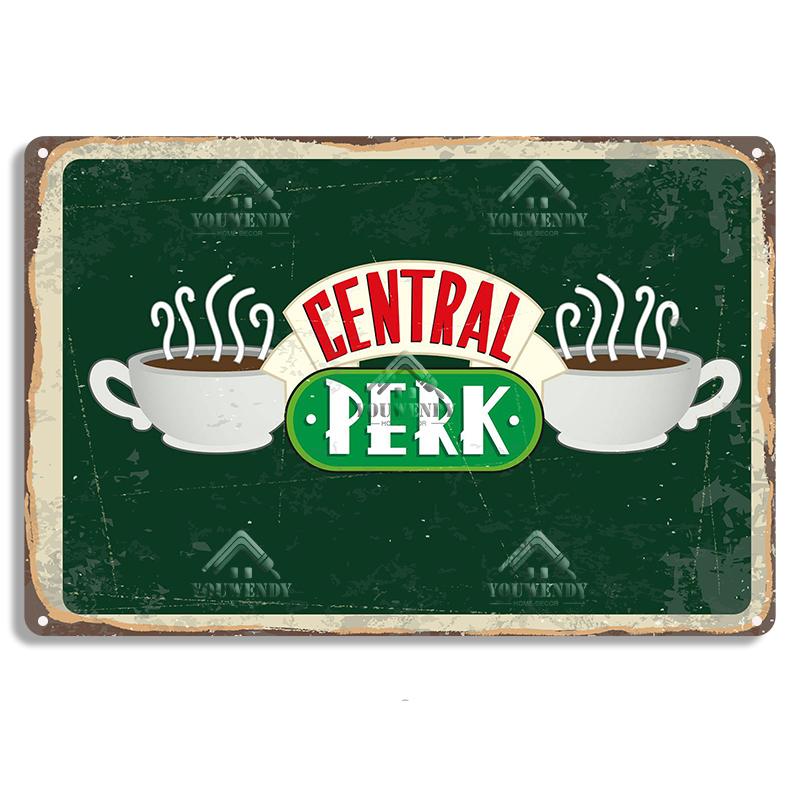 Central Perk Friends Kaffee, Vintage Metallblechschild, Dekorative Plakette, Retro Schild Cafe Küche Wohnzimmer Bar Poster, UW83