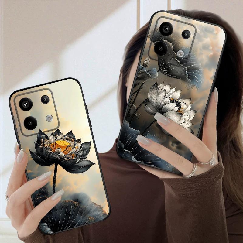 Oil Painting Lotus For Redmi Note 9 9S 10 11 12 12S 13 Pro+ Plus 5G India 14 Pro 4G Global 14S 13C 14C silicone soft phone case