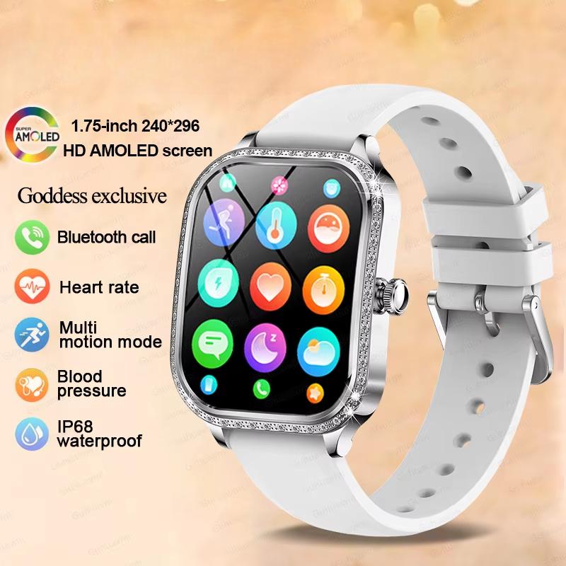 2025 Ny Mote Smart 1.75" HD Skjerm Klokke Kvinner AMOLED Buet Skjerm IP68 Vanntett Helse Anrop Smartklokke Apple Watch Damer for Dame Gave