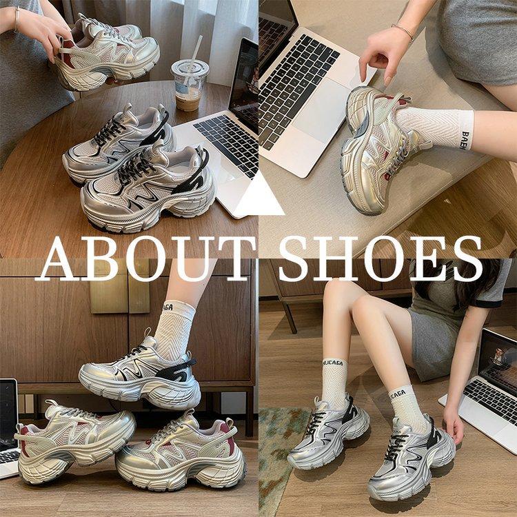 Plateau-Dad-Schuhe aus Leder Damen Herbst 2025 neue atmungsaktive silberne Freizeitschuhe vielseitige herbstliche Schuhe mit Absatz