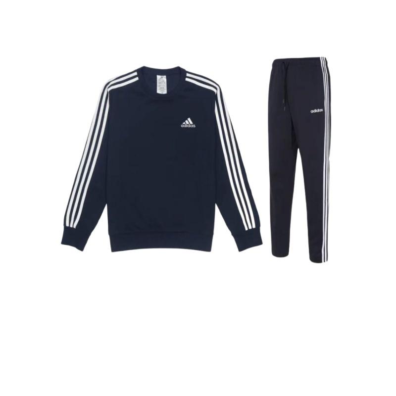 

Adidas Топ с тремя полосками и принтом логотипа, прямые брюки на шнурке, повседневный спортивный комплект для мужчин DU0457+-GK9079 S
