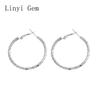S925 Sterling Silver Textured Glitter Surface Large Hoop Earrings Simple Geometric Circle Earrings For Women Daily Party Wear